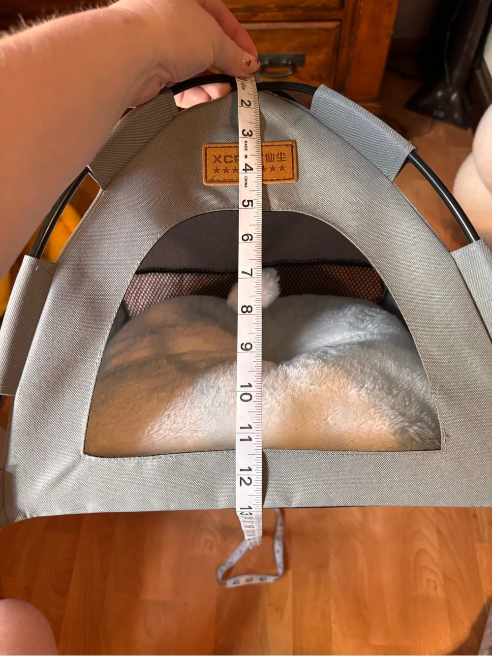 XCpet Gray Triangle Cat Tunnel Bed with Plush Cushion